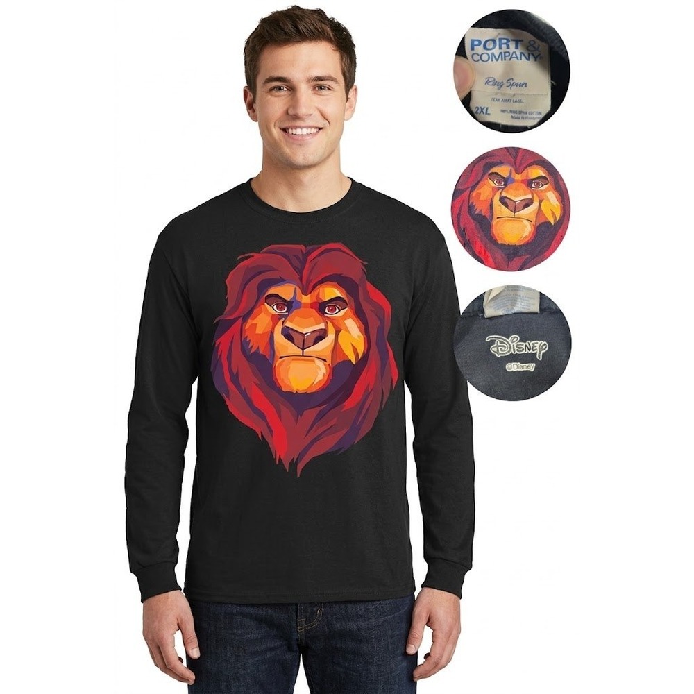 Disney Mens 2XL Lion King Scar Graphic Long Sleeve T Shirt Black Cotton Crewneck